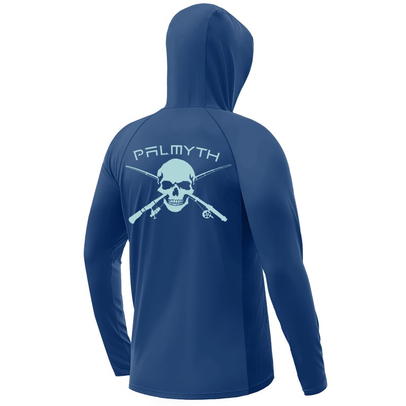Palmyth Fishing Hoodie for Men Long Sleeve Sun Protection UV UPF 50+ Shirts(Dark Blue/Skull and Rods - Image 1